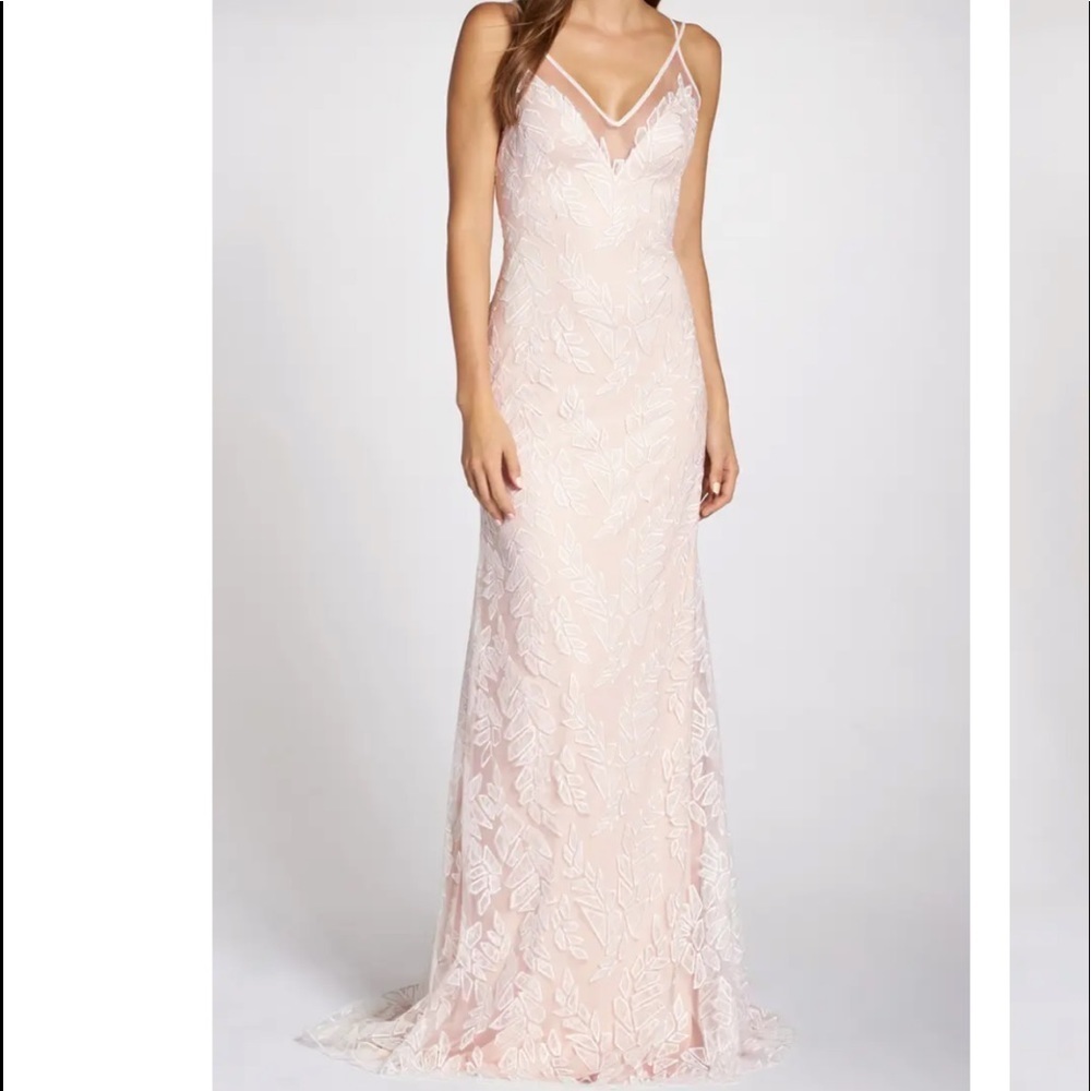 TADASHI SHOJI Lace Appliqué Tulle Wedding Dress